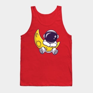 Cute Astronaut With Sickle Moon Cartoon Tank Top